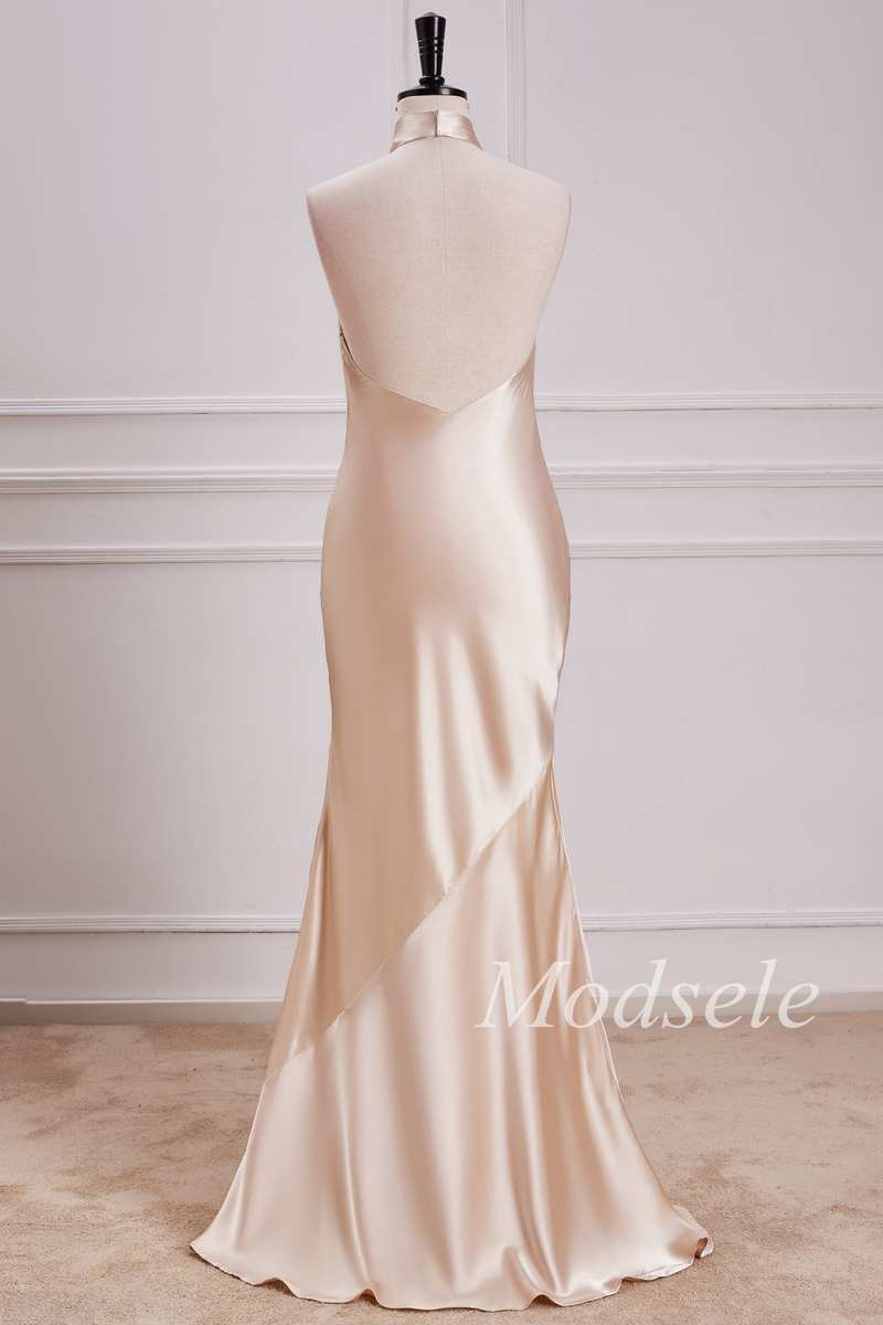 Halter Mermaid Maxi Dress in Champagne