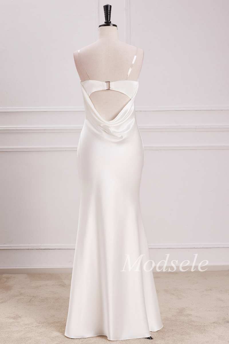 Cowl Back Strapless Mermaid Maxi Dress in White