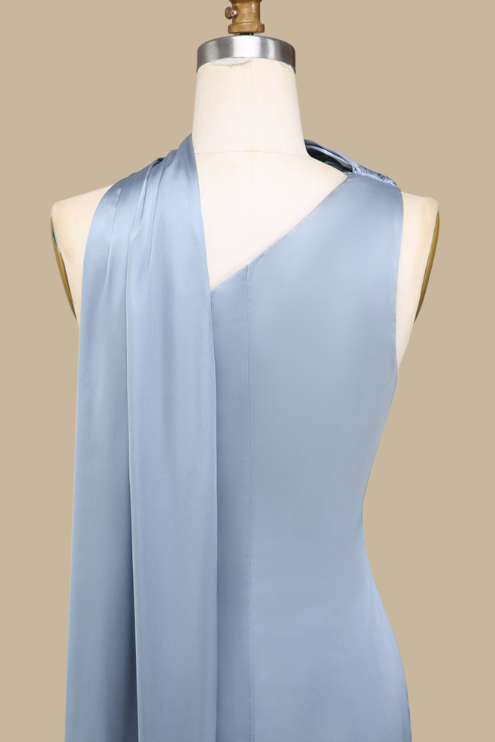 Dusty Blue One-Shoulder Maxi Dress with Sash