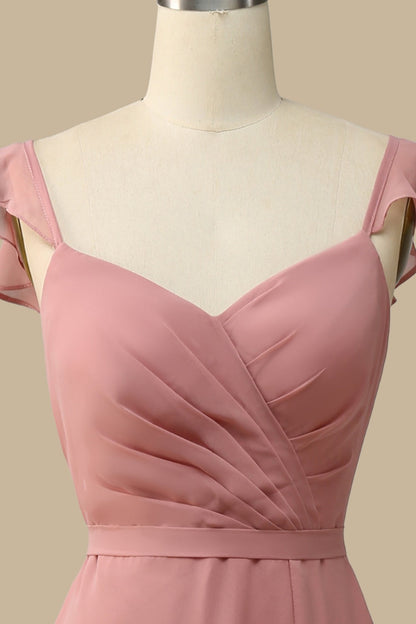 Dusty Rose Surplice Neck A-Line Chiffon Maxi Dress