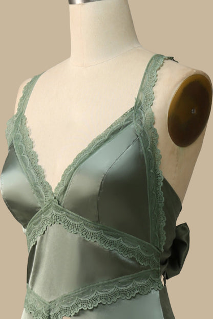 Olive Green Lace Tie-Back Maxi Dress