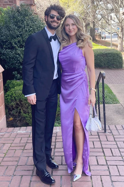 Asymmetrical Maxi Bridesmaid Dress with Slit in Pink