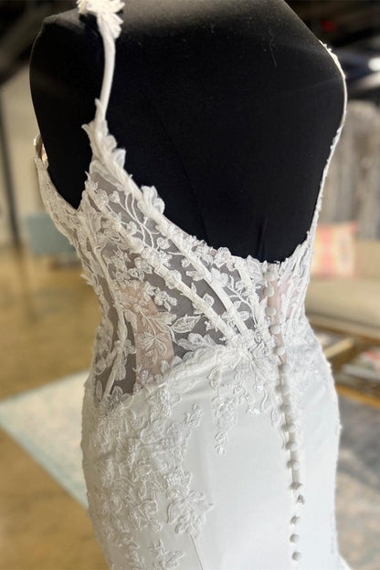 White Appliques Corset Backless Mermaid Long Wedding Dress