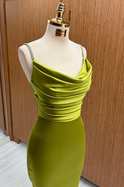 Olive Green Cowl Neck Midi Dress