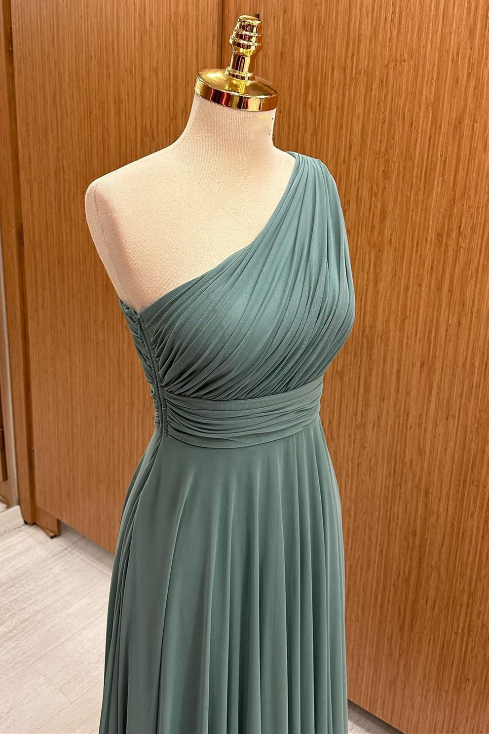 Dusty Sage One-Shoulder A-Line Chiffon Bridesmaid Dress