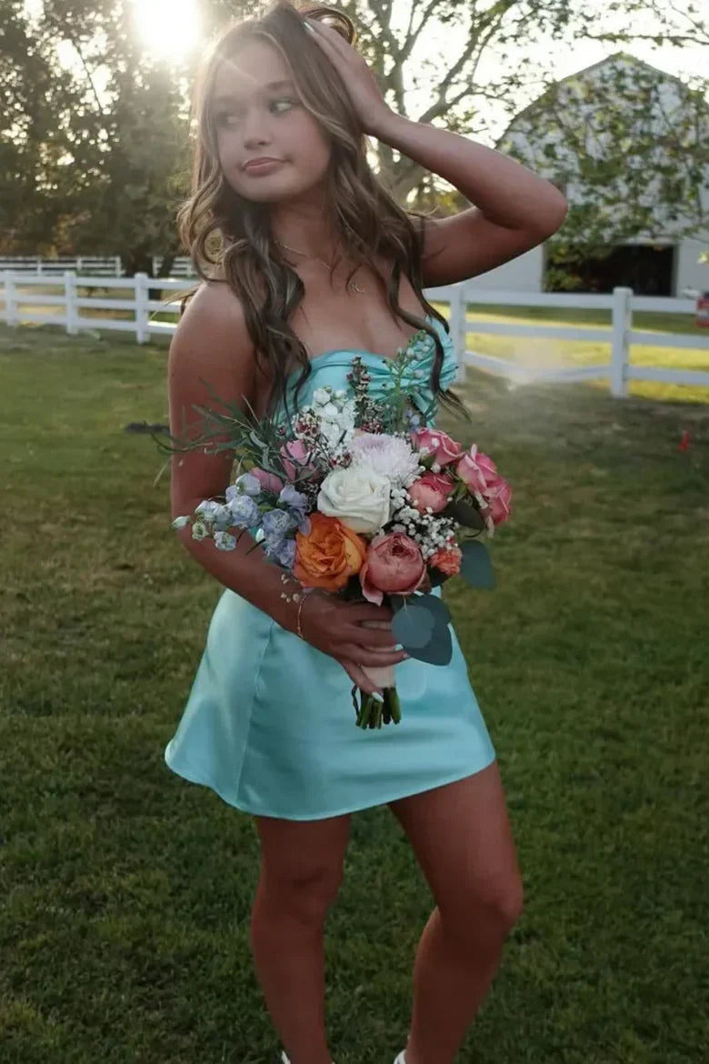 Chic Strapless Sweetheart Backless Sheath Sleeveless Short Party Dress Homecoming Dress HZ1024