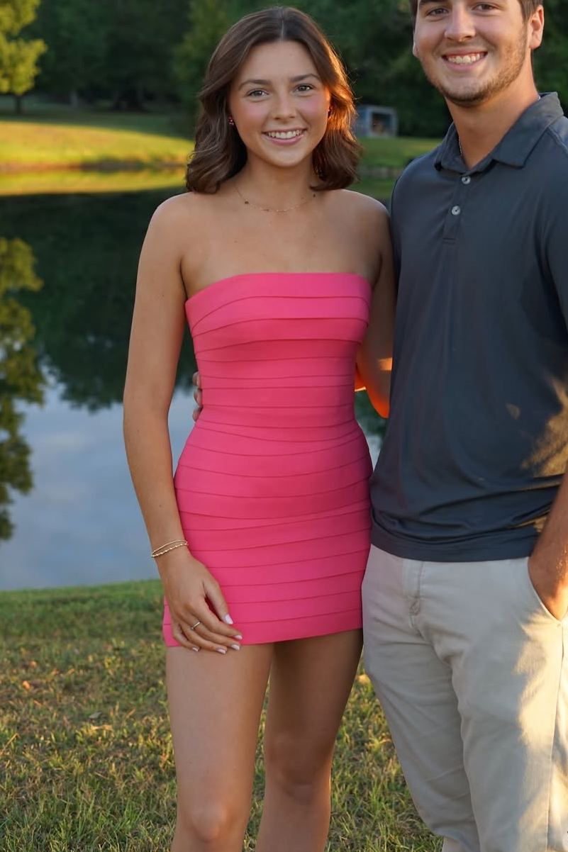 Strapless Pleated Sleeveless Satin Bodycon Mini Homecoming Dress