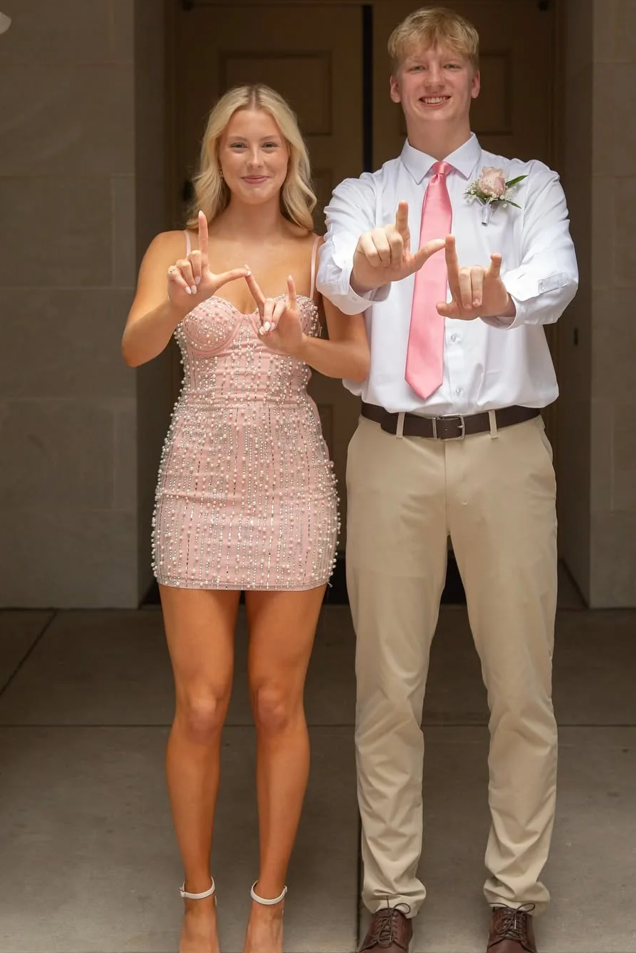 Charming Spaghetti Straps Pink Beaded Sweetheart Tight Homecoming Dress