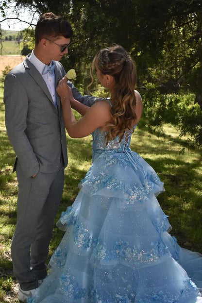 Stunning V-Neck Lace Appliques Detachable Train Formal Prom Dress