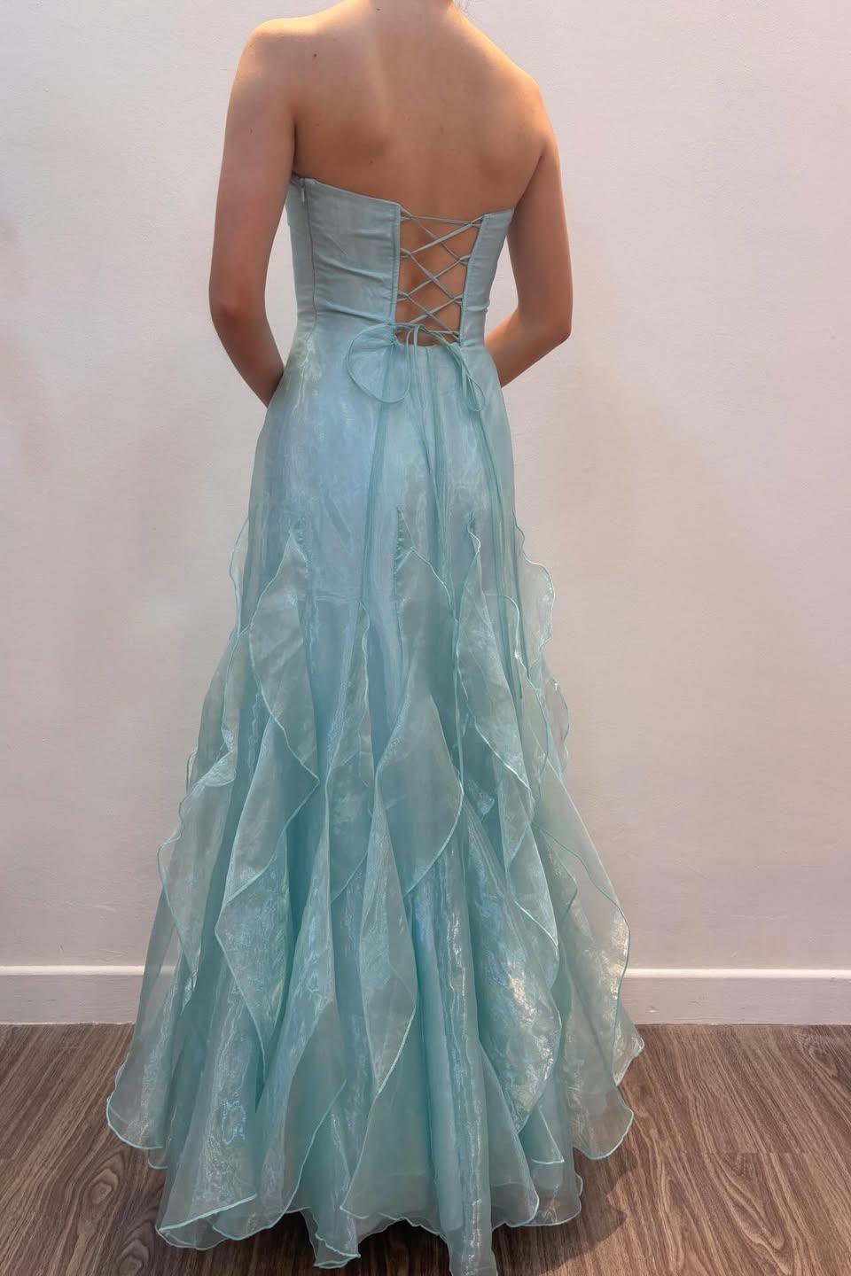 Yellow Strapless Scoop Neck Ruffles Sleeveless Formal Prom Dress