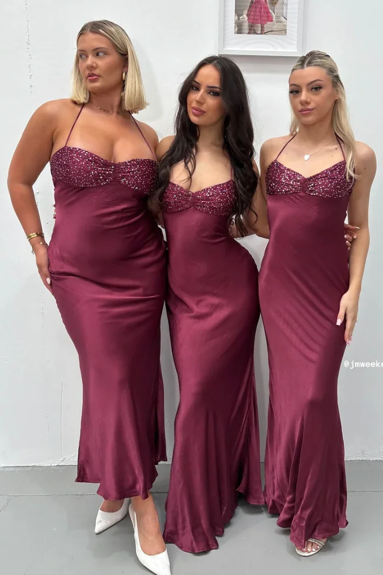 Chic Halter Sweetheart with Sequins Satin Long Prom Party Formal Dress