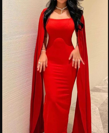 Red Satin Mermaid Evening Dress Saudi Arabia Prom Dresses  cc695