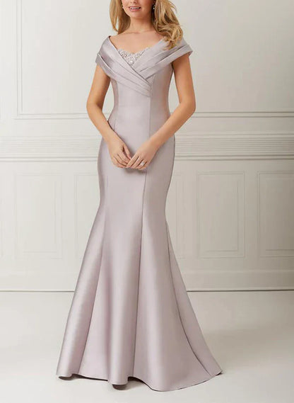 Speaker/Mermaid Off Shoulder Satin with Decals and Beads Mother of the bride dresses