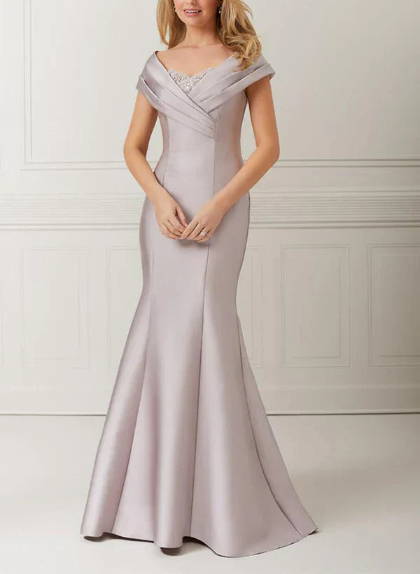 Speaker/Mermaid Off Shoulder Satin with Decals and Beads Mother of the bride dresses