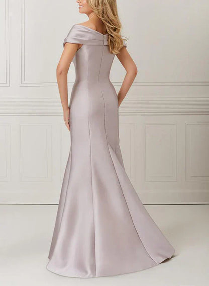 Speaker/Mermaid Off Shoulder Satin with Decals and Beads Mother of the bride dresses