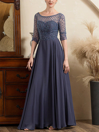 A-line/Princess spoon short sleeved and ground beaded mother of the bride dresses