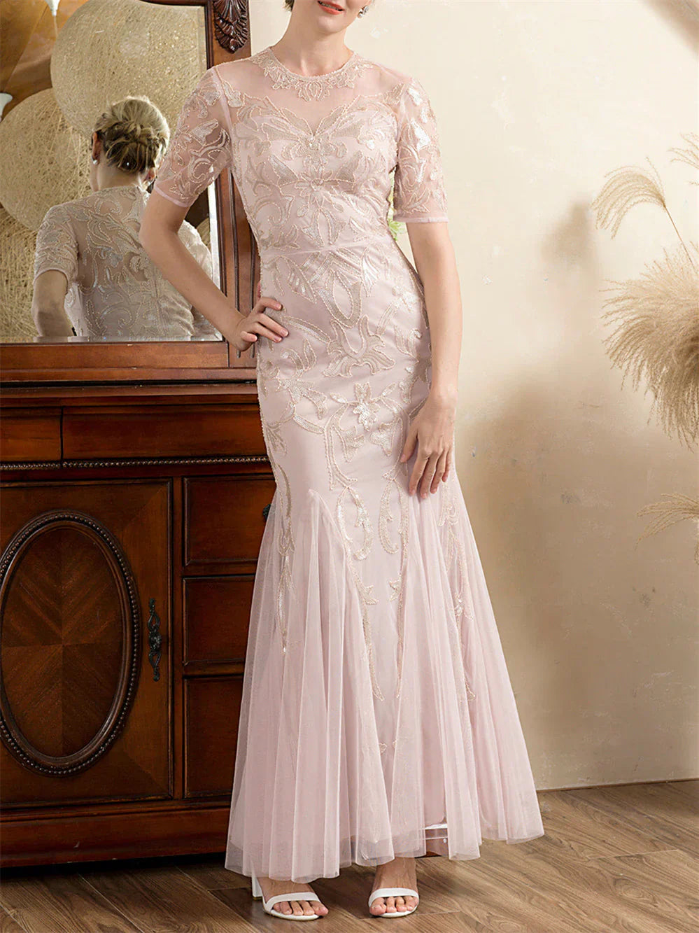 Horn/Mermaid Spoon Half Sleeve and Ankle Length Sticker Mother of the bride dresses