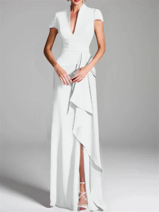 Tight fit/column V-neck to ground length mother of the bride dress