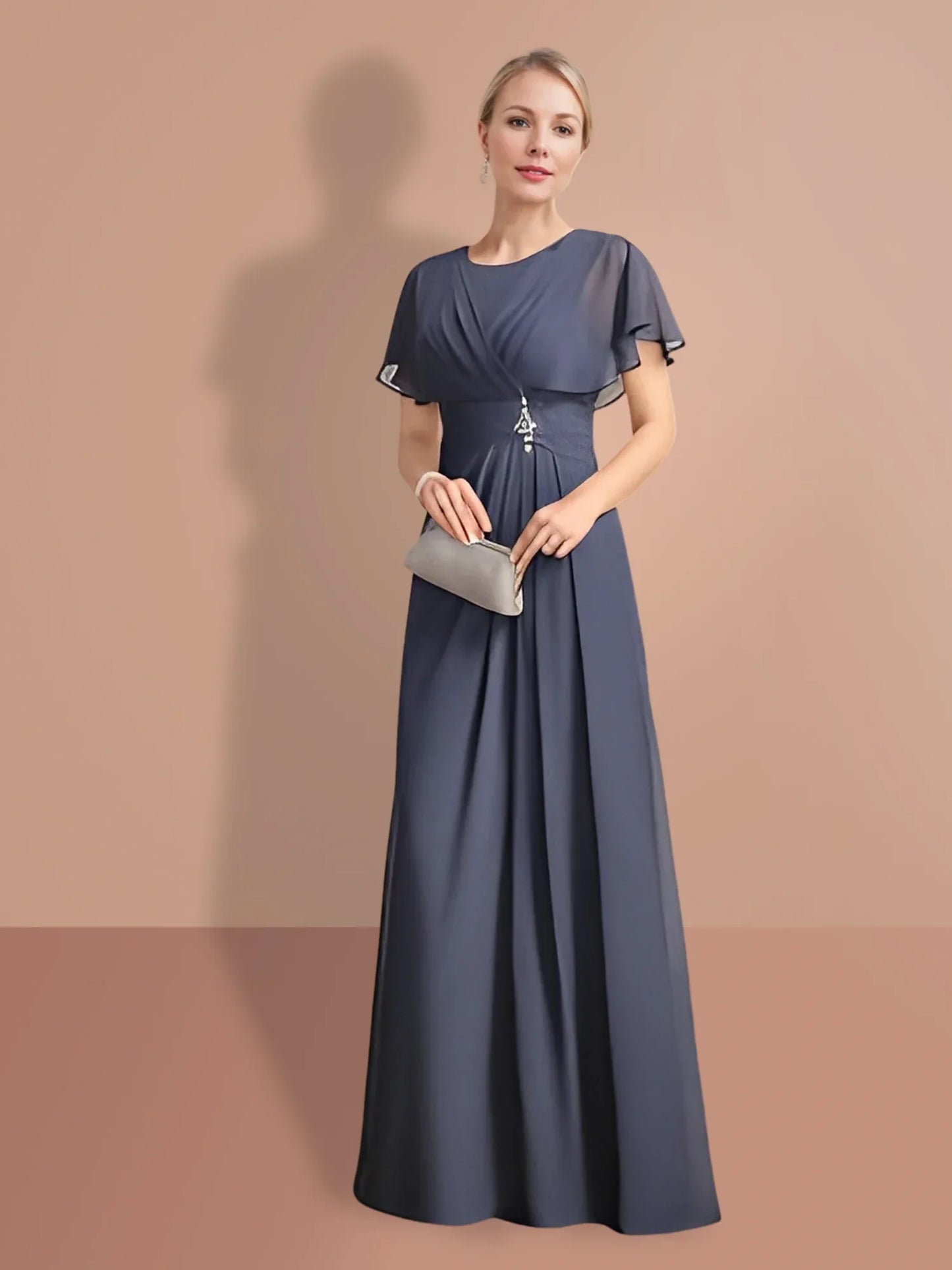 A-line/Princess Short sleeved Jewel Neck mother of the bride dresses
