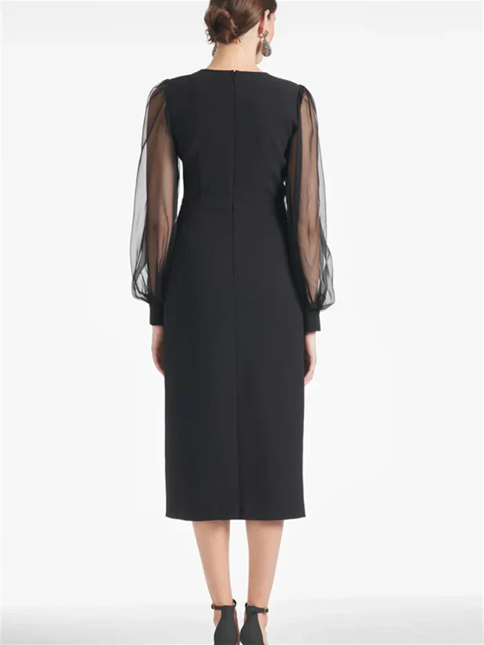 Slim fit/cylindrical V-neck tea length mother of the bride dresses