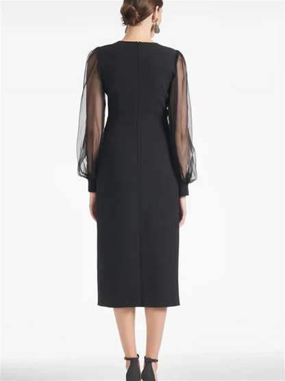 Slim fit/cylindrical V-neck tea length mother of the bride dresses