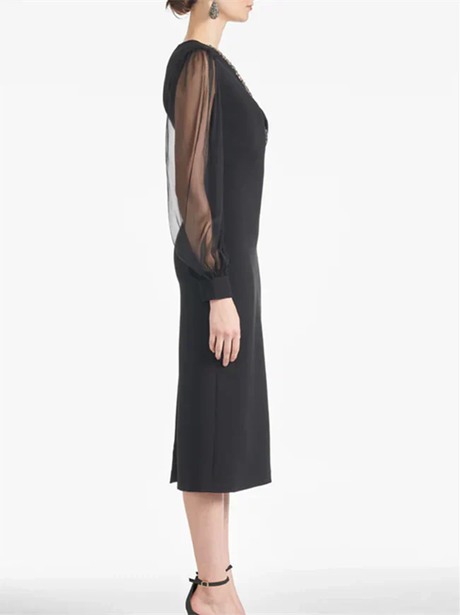 Slim fit/cylindrical V-neck tea length mother of the bride dresses