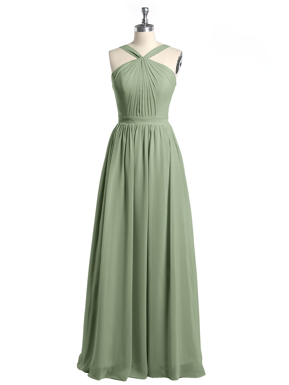Y-neck Long Chiffon Bridesmaid Dresses-Dusty Sage