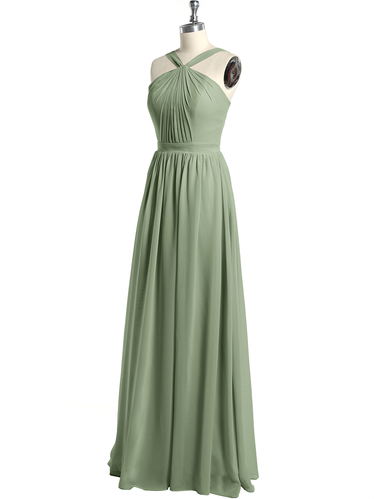 Y-neck Long Chiffon Bridesmaid Dresses-Dusty Sage