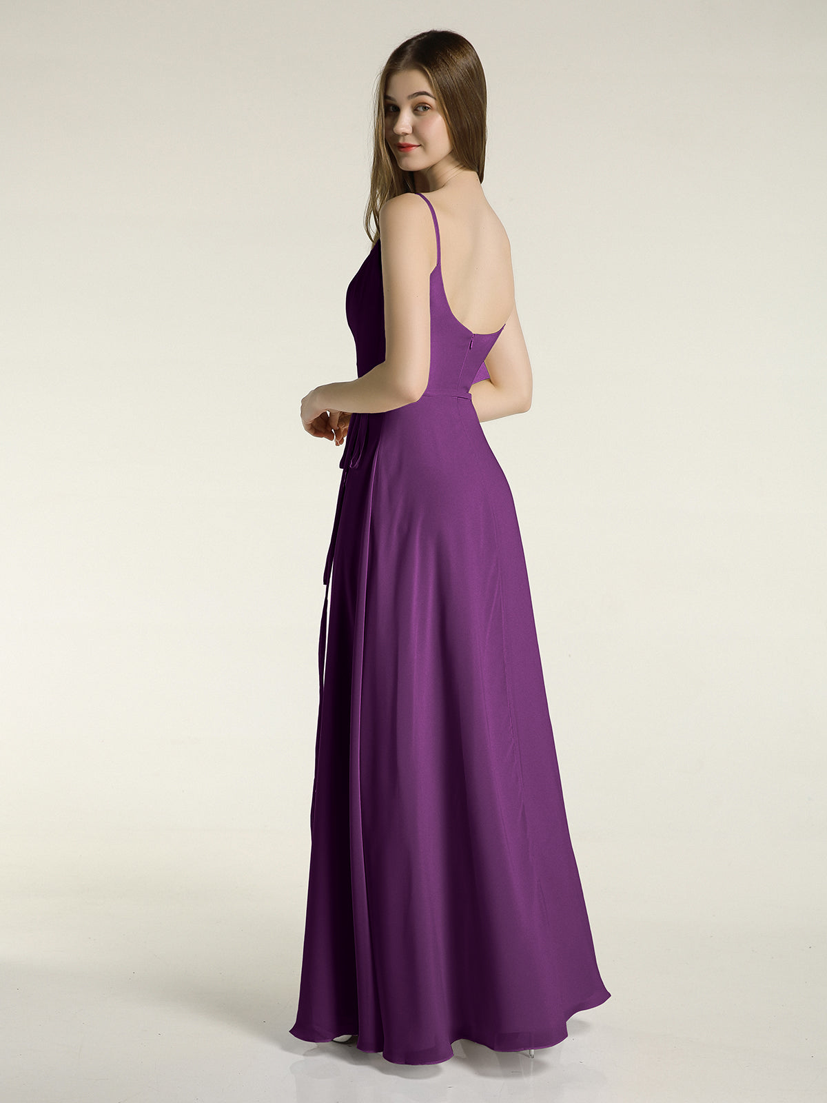 Simple Spaghetti Strap Chiffon Gowns with Slit-Grape
