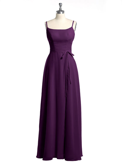 Simple Spaghetti Strap Chiffon Gowns with Slit-Grape