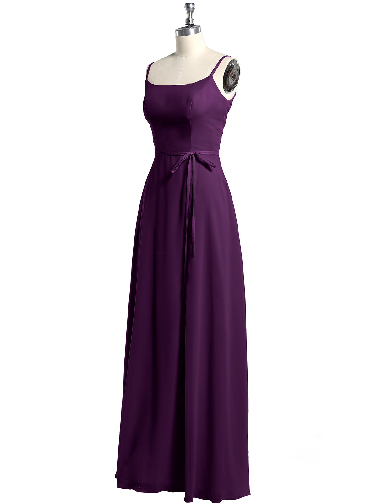 Simple Spaghetti Strap Chiffon Gowns with Slit-Grape