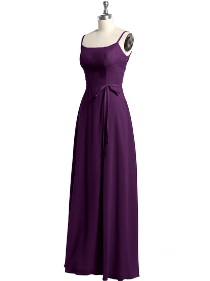 Simple Spaghetti Strap Chiffon Gowns with Slit-Grape