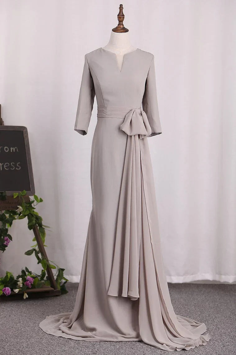 Elegant Mermaid 3/4 Long sleeved Chiffon Bra with Belt Bride Mother Of The Bride Dresses