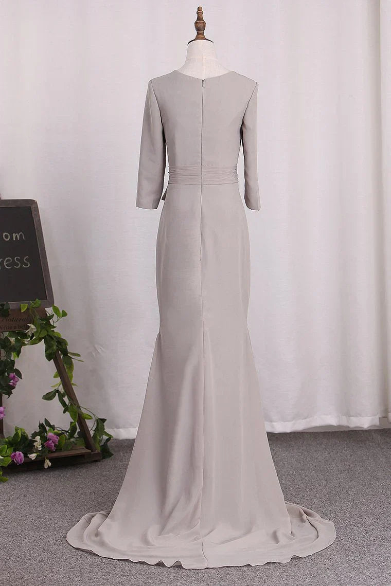 Elegant Mermaid 3/4 Long sleeved Chiffon Bra with Belt Bride Mother Of The Bride Dresses