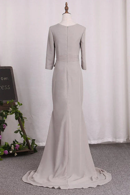 Elegant Mermaid 3/4 Long sleeved Chiffon Bra with Belt Bride Mother Of The Bride Dresses