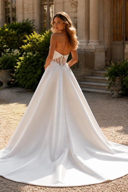 Minimalist Strapless Satin Ball Gown Wedding Dress with Sweetheart Neckline