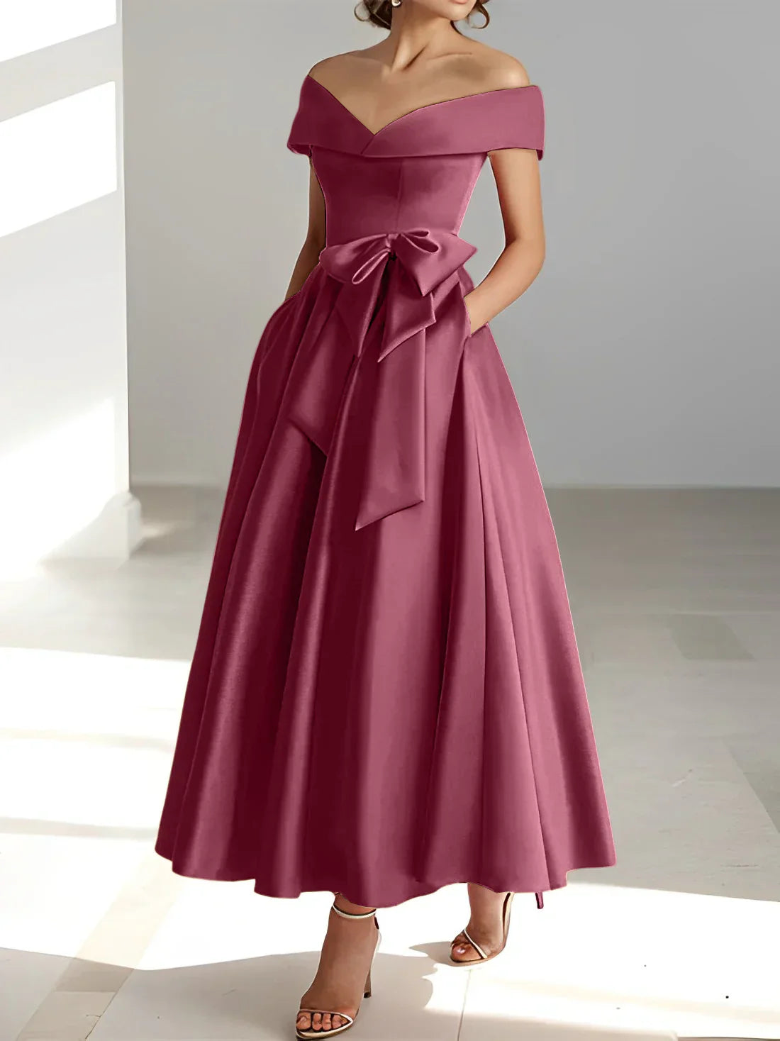 A-line/Princess Off Shoulder Pocket Mother of the bride dresses