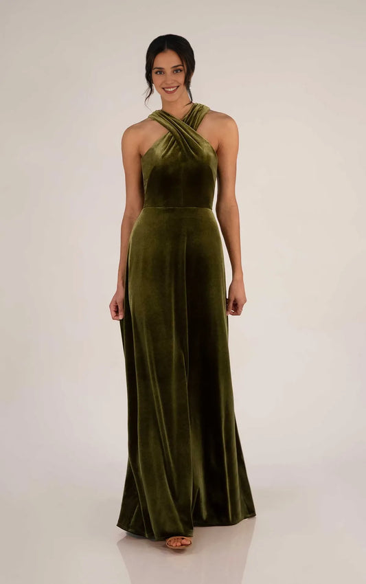 Weitese Prom Shop Dresses Simple High Halter Neckline Sleeveless Bridesmaid Dress in Velvet Formal Women's Dresses