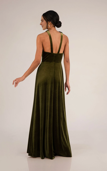 Weitese Prom Shop Dresses Simple High Halter Neckline Sleeveless Bridesmaid Dress in Velvet Formal Women's Dresses