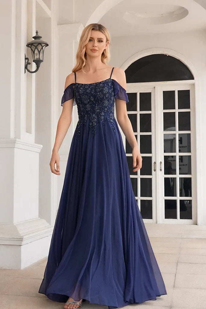 Elegant shiny A-shaped embellishments with beaded off shoulder Mother Of The Bride Dresses