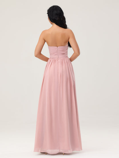 Strapless Long Chiffon Bridesmaid Dresses-Dusty Rose