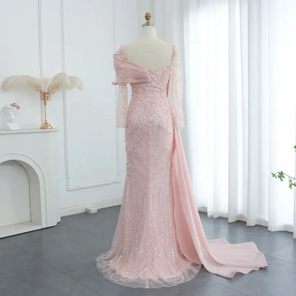 Vintage Shiny Beaded Long-sleeve Mermaid Long Prom Dress Evening Dress HZ1024