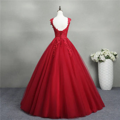 Gorgeous Red Ball Gown Sweet 16 Gown Tulle with Lace Applique Party Dress Prom Dress Wholesale