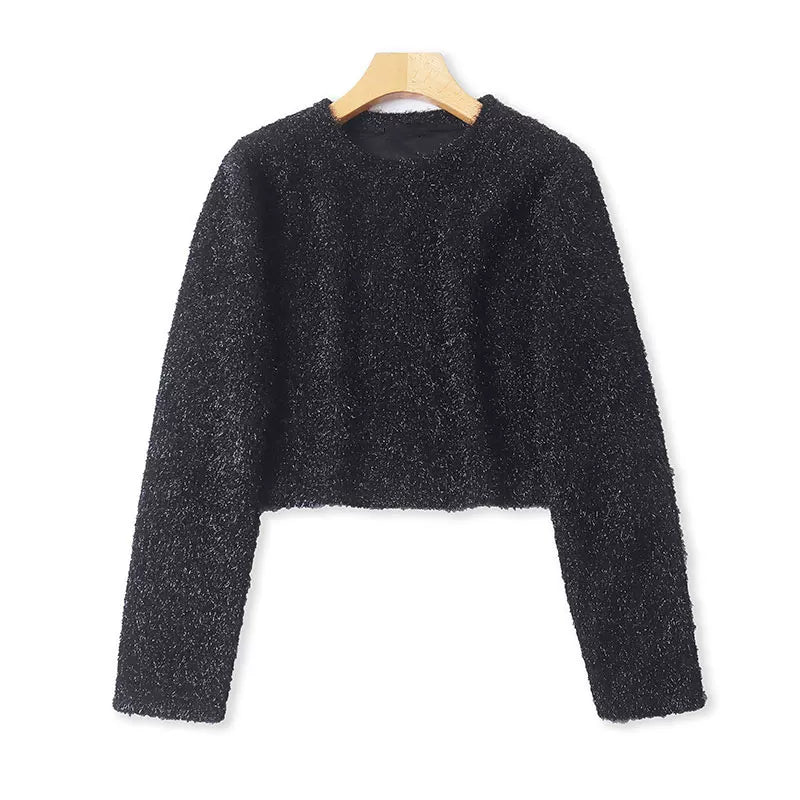 New Spring/Autumn Fashionable Soft and Shiny Long-Sleeved Top for Women, Slimming and Elegant High-Waisted Casual Short Jacket  11380