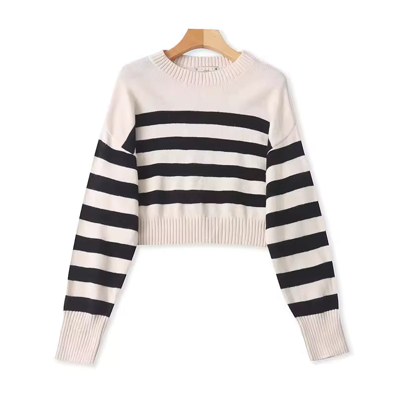 New Spring/Autumn Fashion Striped Color-Blocked Long-Sleeved Sweater Cardigan for Women - Elegant and Casual Knitwear  11391