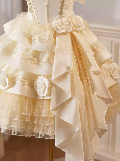 Yellow short homecoming dress Lolita princess dress light luxury cake dress birthday party dance dress gh4607