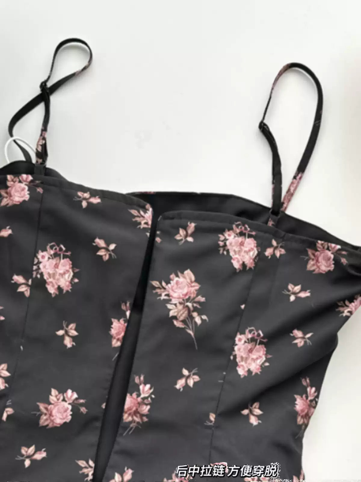 New Fashion Floral Satin Side Waist Lacing Design A-line Sleeveless Spaghetti Strap Dress HZ1024
