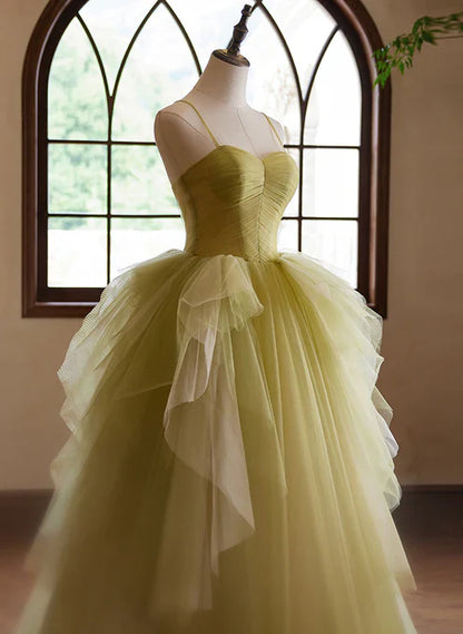 Green Sweetheart Straps Tulle Long Party Dress Prom Dress A Line december wedding guest dress