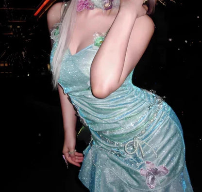 Fashion Mint Green Sparkling Sequin Spaghetti Strap Ruffled Hem Short 16th Birthday Party Dress Homecoming Dress HZ1024