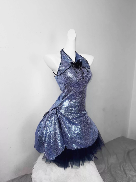 Sexy Blue Halter Sleeveless Sequin Tulle Short Cocktail Dress Homecoming Dress cc3216
